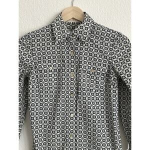 Tory Burch Womens Navy Blue Logo Pattern Button Up Blouse Top Size‎ 2